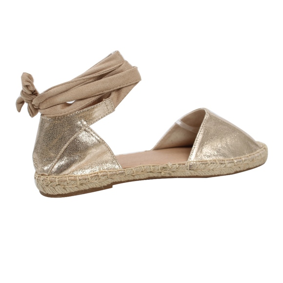 Size 7 Gold Shimmer Crochet Espadrille Ankle Wrap - Picture 3 of 4